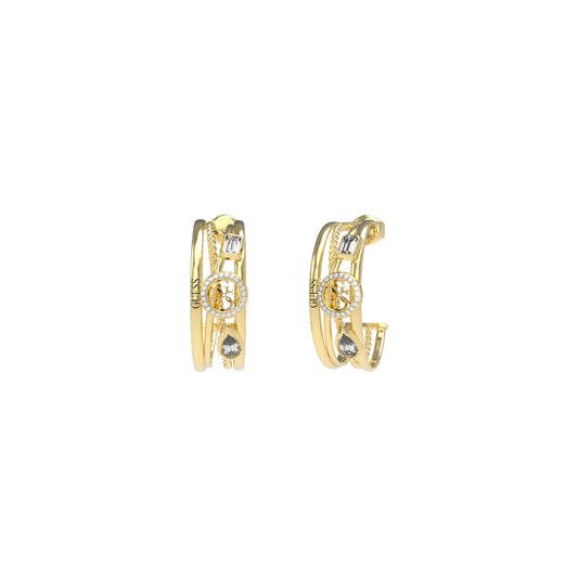 GUESS JEWELS JEWELRY Mod. JUBE05236JWYGT-U gold and crystal embellished hoop earrings