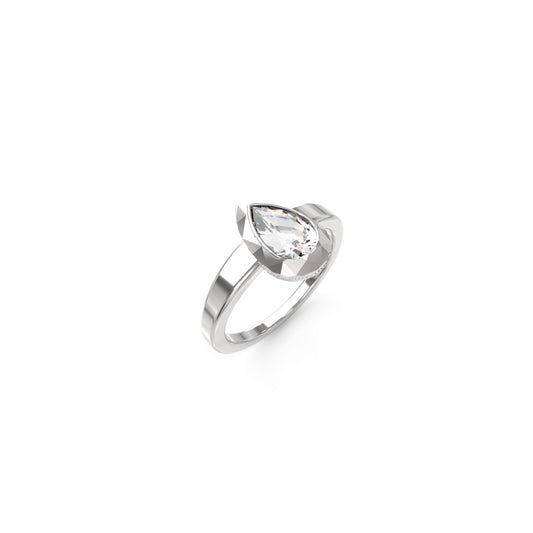 GUESS JEWELS JEWELRY Mod. JUBR05248JWRH56 featuring a silver ring with a teardrop-shaped clear gemstone.