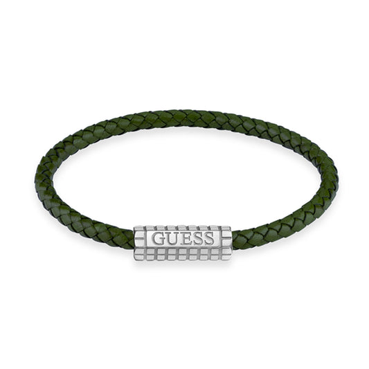 GUESS JEWELS JEWELRY Mod. JUMB05035JWSTDGS green braided bracelet with silver clasp