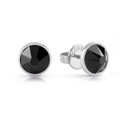 Silver and black stud earrings from GUESS JEWELS JEWELRY Mod. JUME01343JWSTBKT-U, featuring a sleek and modern design.