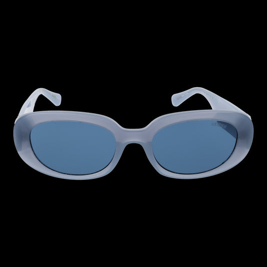 GUESS MOD. GU8260 5420V stylish lady sunglasses in blue with oval lenses on a black background.