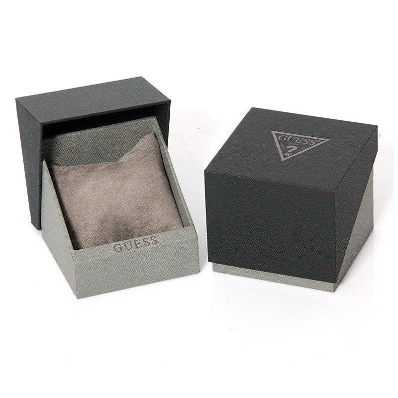GUESS Mod. GW0310L1 official packaging box, showcasing elegant silver design and branding, ideal for Lady's quartz analog necklace.