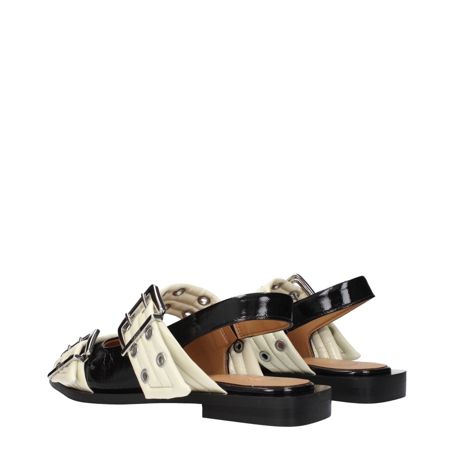 Ganni Black Polyethylene Sandals with buckle design, rear view showing details and finish.