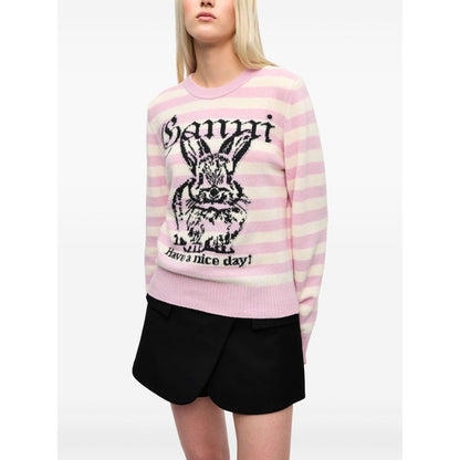 Ganni Striped Graphic Wool Bunny Jumper Topwear