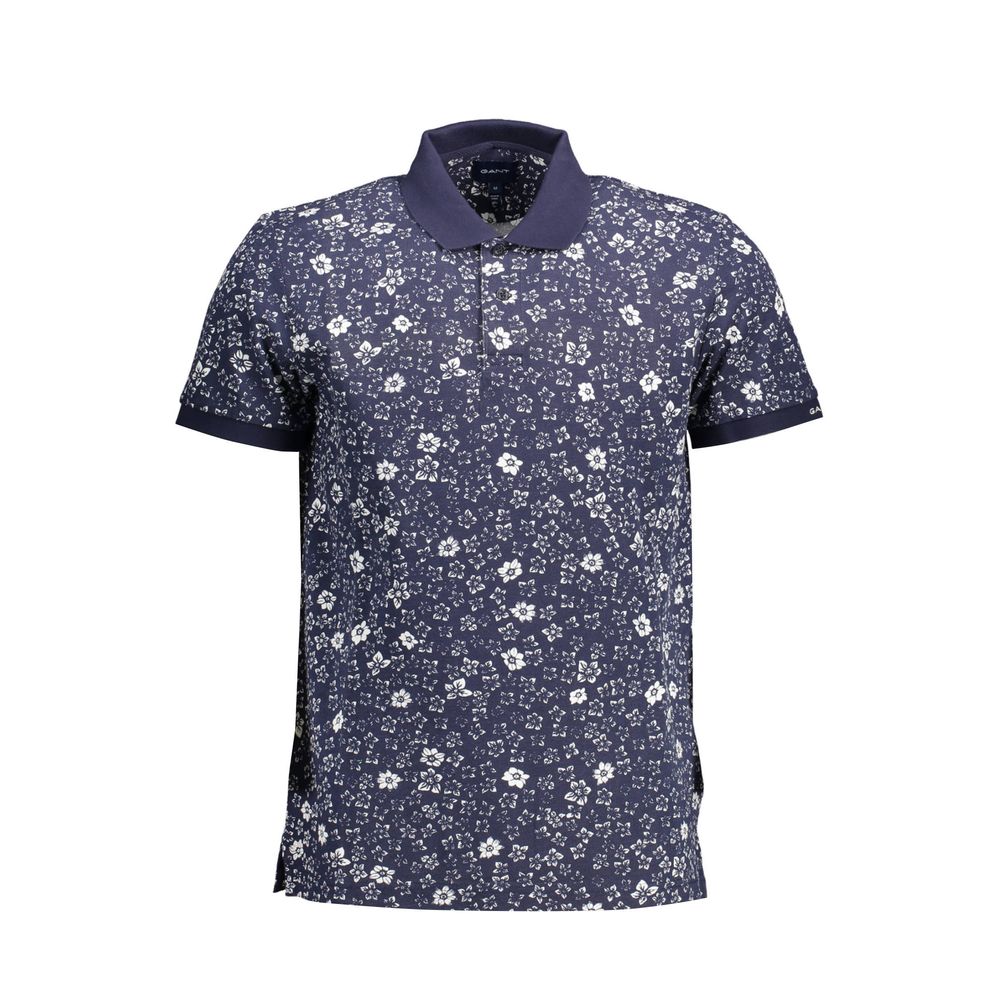 Gant Blue Cotton Men Polo Shirt with floral pattern, short sleeve, showcasing elegance and comfort.