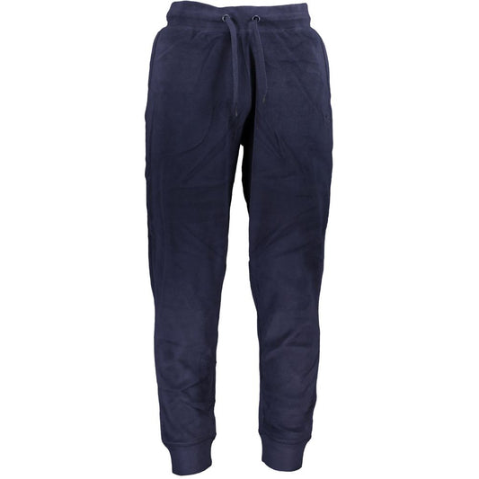 Gianmarco Venturi Blue Polyester Pant, fleece sports trousers with elastic waist, lace, pockets, ankle cuffs, embroidery, and logo.