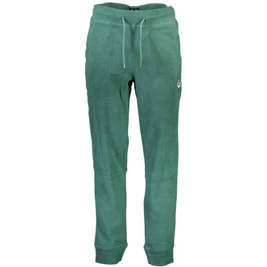 Gianmarco Venturi Green Polyester Pant with elastic waistband, ankle cuff, and logo embroidery, featuring two pockets and laces.