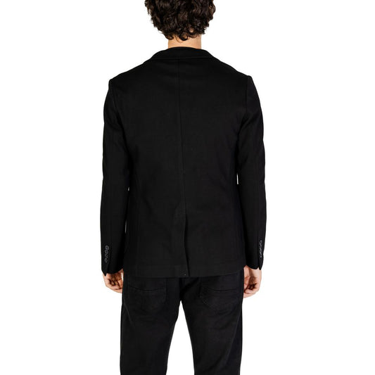 Gianni Lupo Black Cotton Blazer for men, fall/winter collection, back view showcasing premium cotton blend design.