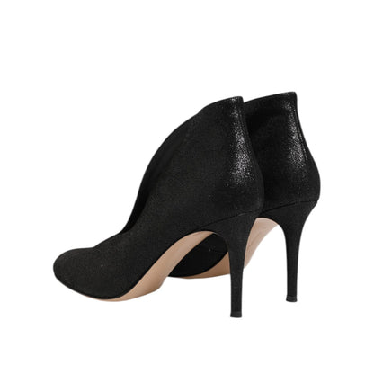 Gianvito Rossi Metallic Black Pump Stiletto Heels Shoes