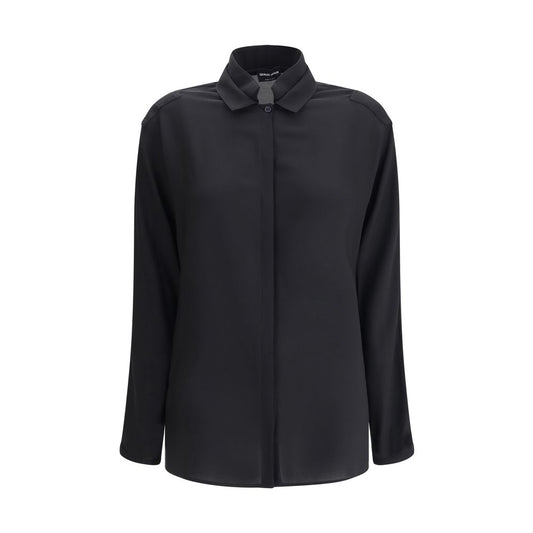 Giorgio Armani Silk Shirt with classic double collar and hidden button front, elegant design for a chic, timeless look. Made in Italy.
