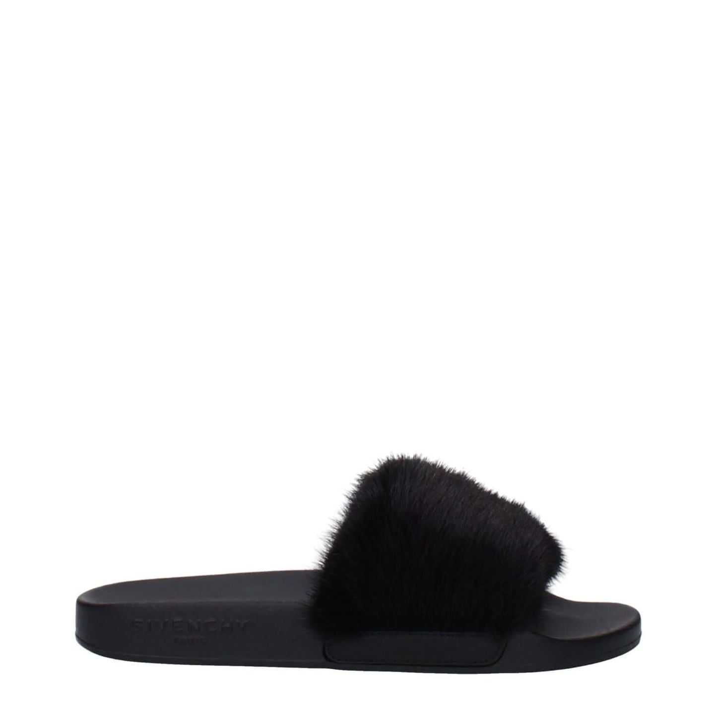 Givenchy Black Cotton Slippers with rubber sole, open toe, low heel, side logo, designed for casual style.