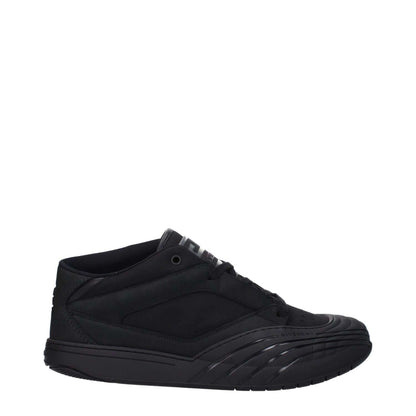 Givenchy Black Fabric Low Top Sneakers with front, side, and back logos, lace-up closure, rubber sole, round toe, low-flat heel design.