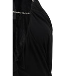 Close-up of Givenchy Midi Dress with halter neckline featuring chain embellishment and draped fabric.