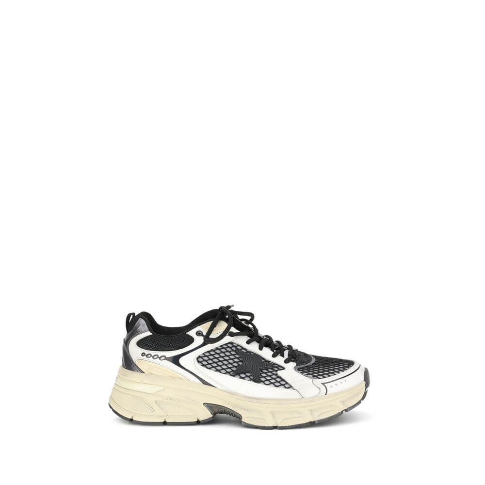 Golden Goose Multicolor Polyester Athletic Sneakers with taupe leather, beige star, and rose gold heel.