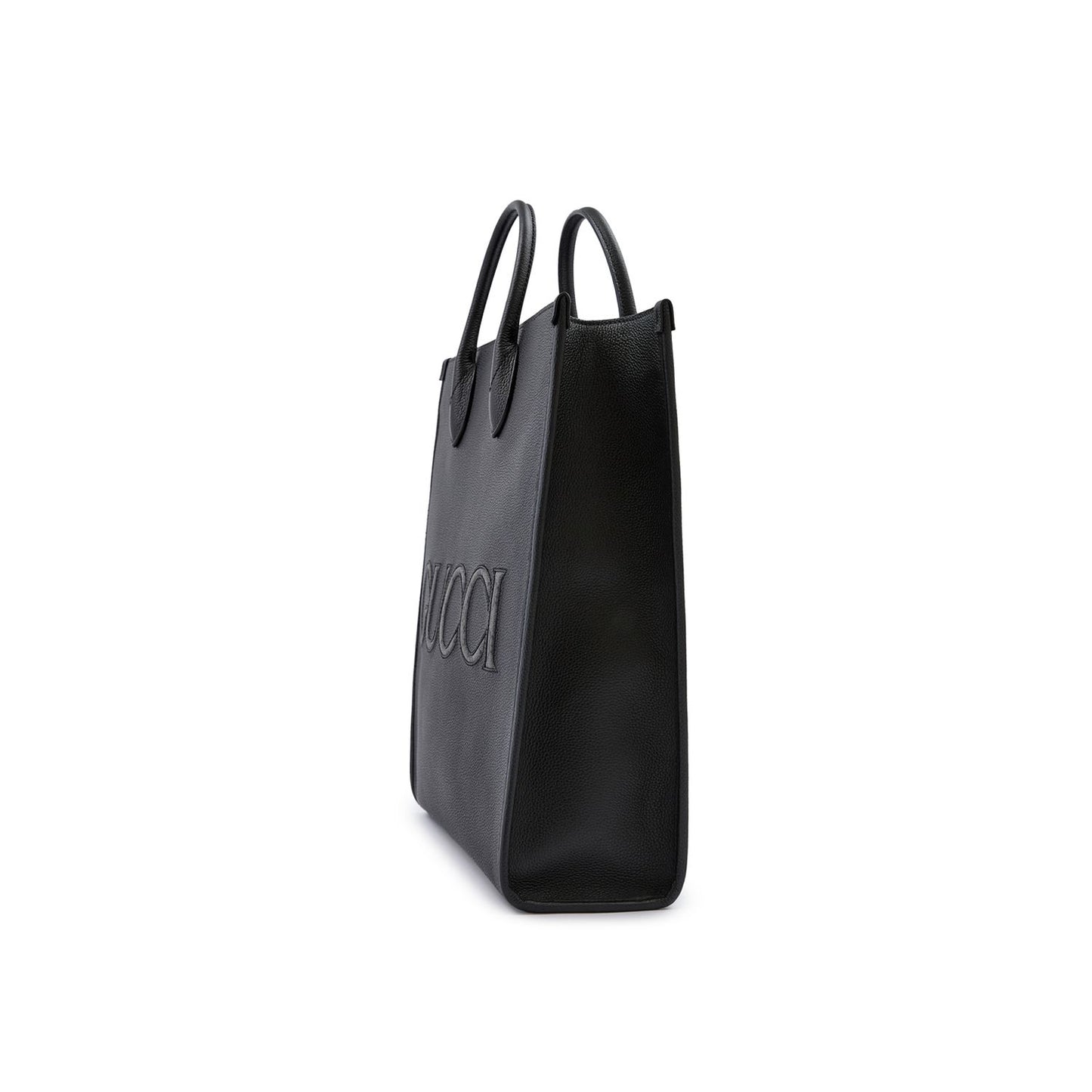 Gucci Black Leather Logo Medium Tote Bag