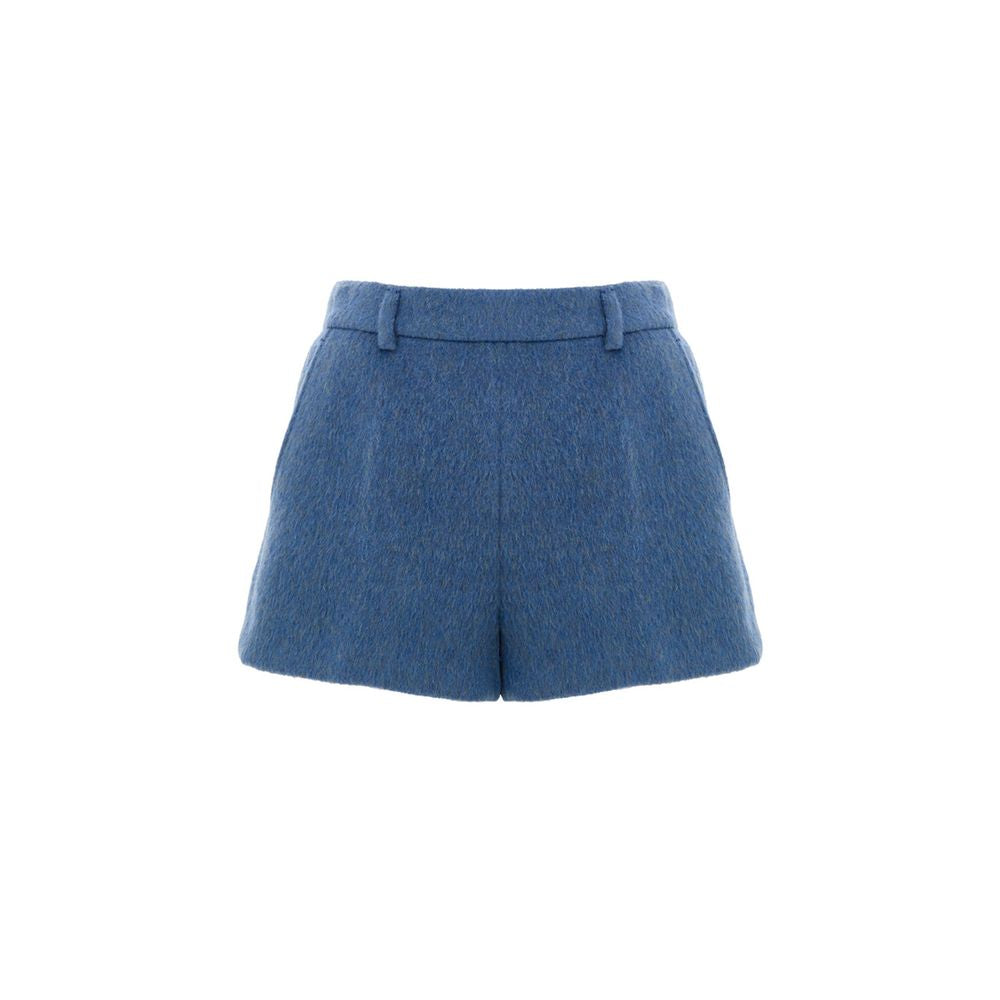 Gucci Blue Wool Short with side zip and embroidered logo, featuring welt and back pockets, made from wool, mohair, and polyamide.