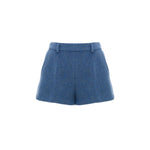 Gucci Blue Wool Short with side zip and embroidered logo, featuring welt and back pockets, made from wool, mohair, and polyamide.