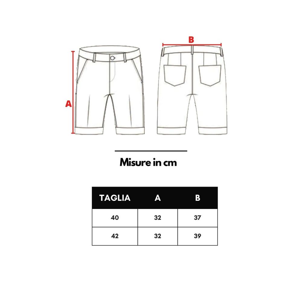 Size chart for Gucci Blue Wool Short with diagram and measurements in centimeters.