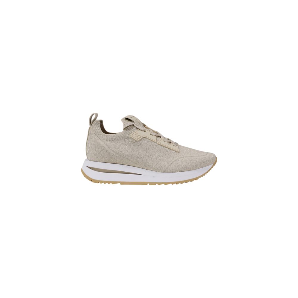 Guess Beige Polyester Low Top Sneakers with technical fabric and Guess logo for women, featuring slip-on design and modern silhouette.