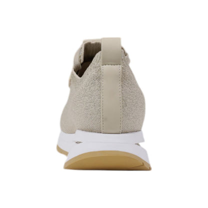 Back view of Guess Beige Polyester Low Top Sneakers featuring raised rubber sole and fabric texture.