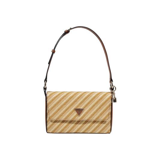 Guess Beige Polypropylene Handbag with diagonal stripe design and adjustable strap