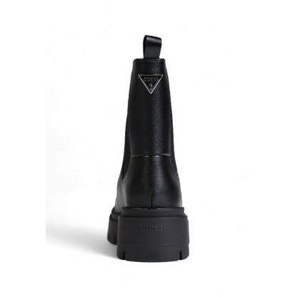 Back view of Guess Black Polyethylene Ankle Boots with logo and chunky sole for style and comfort.