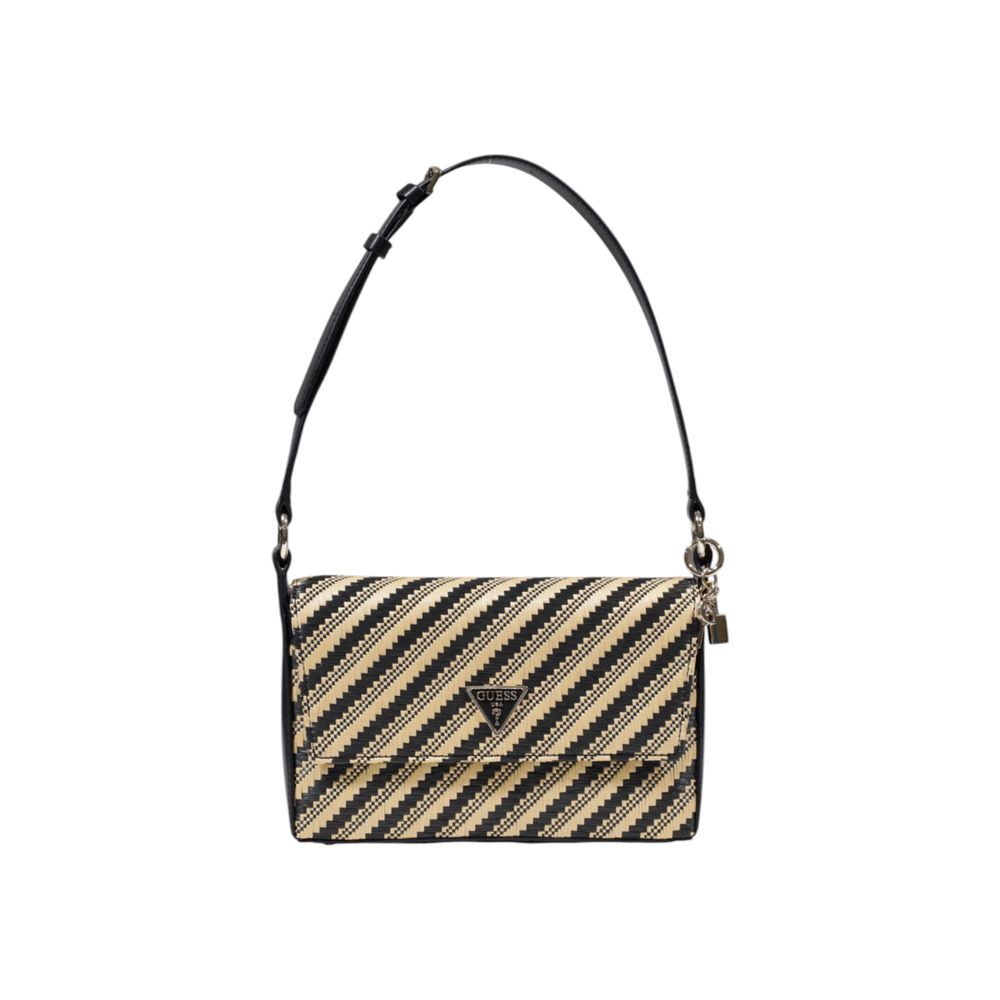 Guess Black Polypropylene Handbag with diagonal stripes and adjustable strap, ideal for style and practicality.