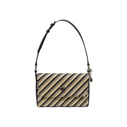 Guess Black Polypropylene Handbag with diagonal stripes and adjustable strap, ideal for style and practicality.