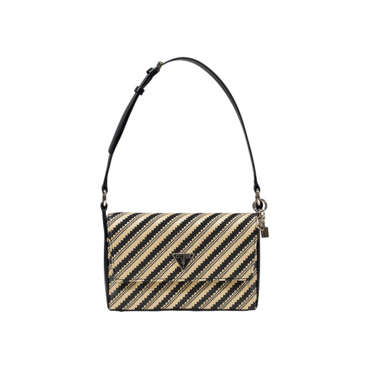 Guess Black Polypropylene Handbag with diagonal stripes and adjustable strap, ideal for style and practicality.