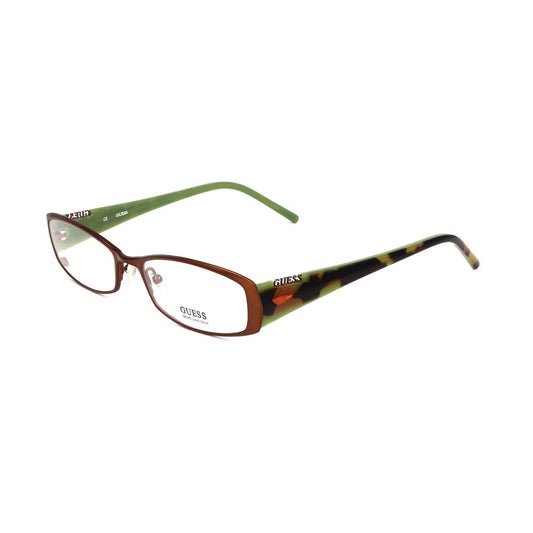 Alt Tag: Guess Brown Metal Frames with camouflage green and brown temples, size 53/17/140 mm.