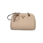 Guess Jeans Beige Polyethylene Handbag with handles, adjustable strap, logo, protective feet, contrasting details, and zip closure.