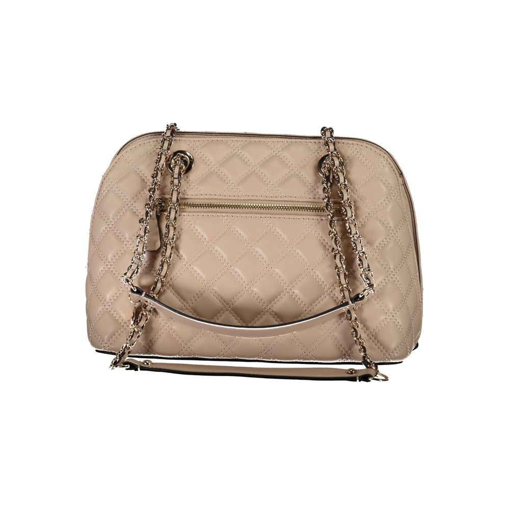 Guess Jeans Beige Polyethylene Handbag with adjustable strap, zip closure, external pocket, and protective feet for versatile use.