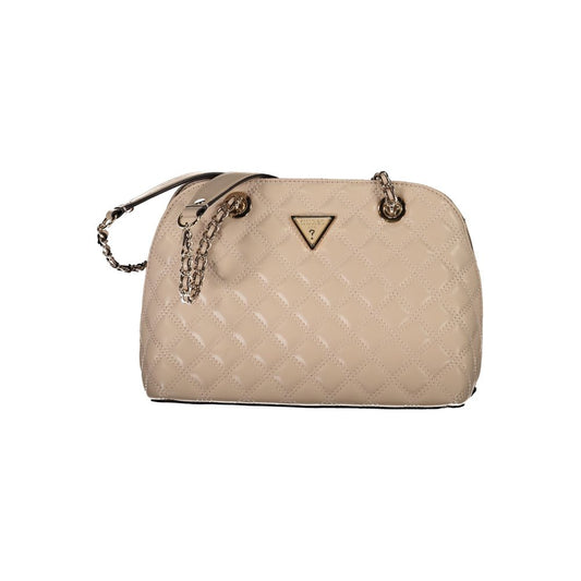 Guess Jeans Beige Polyethylene Handbag with handles, adjustable strap, logo, protective feet, contrasting details, and zip closure.