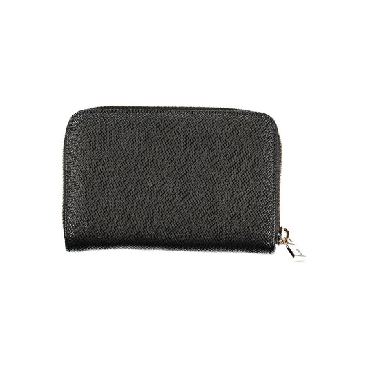 Interior view of Guess Jeans Black Polyethylene Wallet showing compartments, card spaces, and coin purse with zip closure.