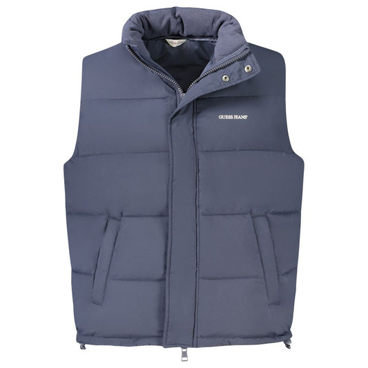 Guess Jeans Blue Polyester Jacket, sleeveless with thermal padding, buttons and zip, featuring 2 external, 4 internal pockets and logo.