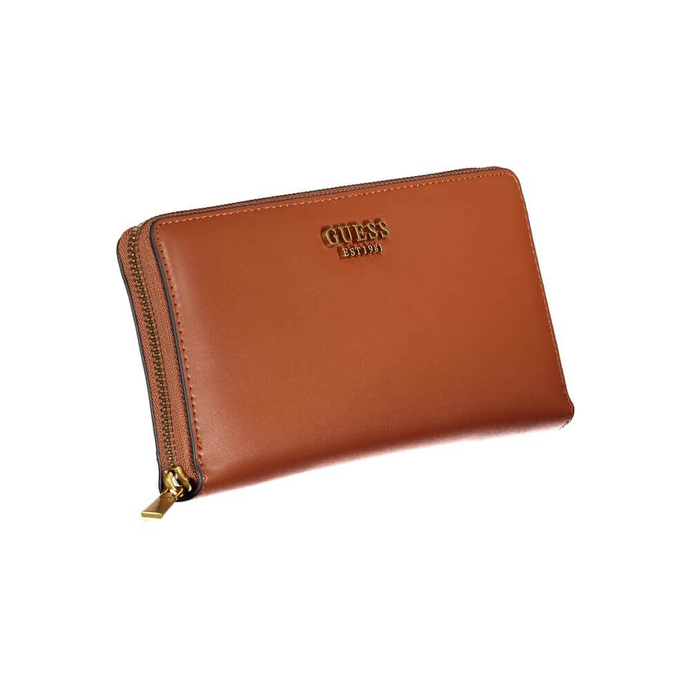 Guess Jeans Elegant Laurel Triple-Compartment Wallet in brown with zip closure