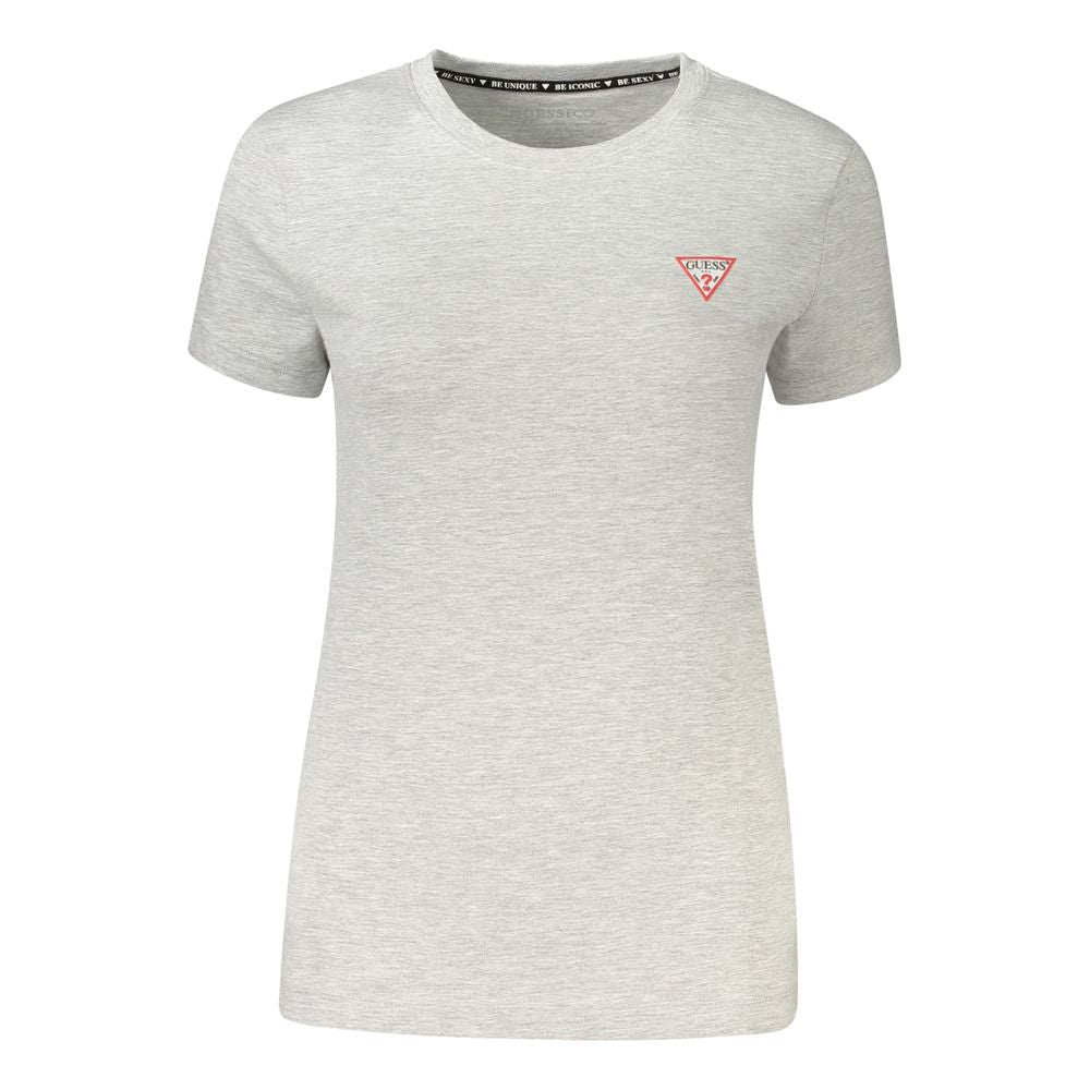 Guess Jeans Gray Cotton T-Shirt with logo, short sleeves, wide neck, made from organic cotton.