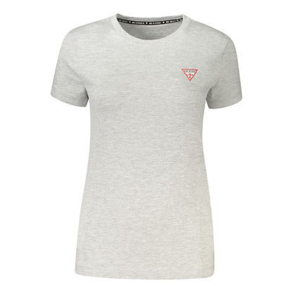 Guess Jeans Gray Cotton T-Shirt with logo, short sleeves, wide neck, made from organic cotton.