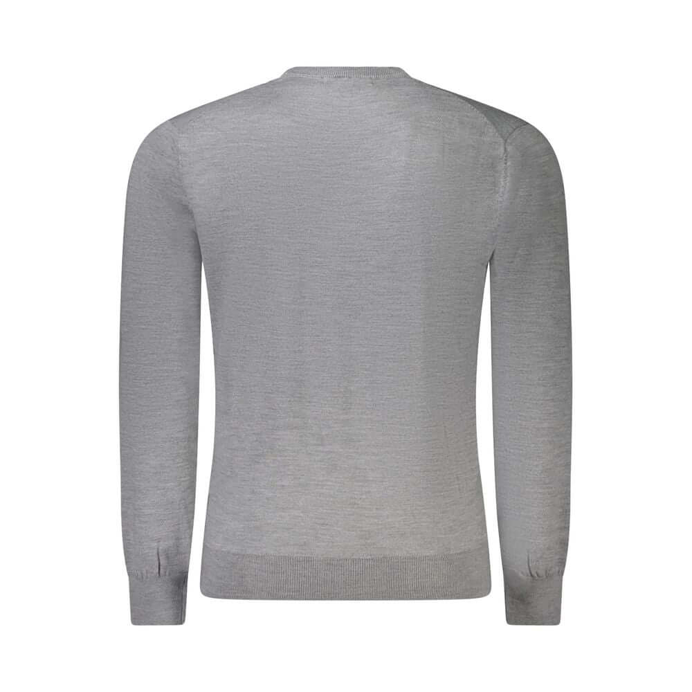 Guess Jeans Gray Wool Sweater, long-sleeved crew neck with logo, back view