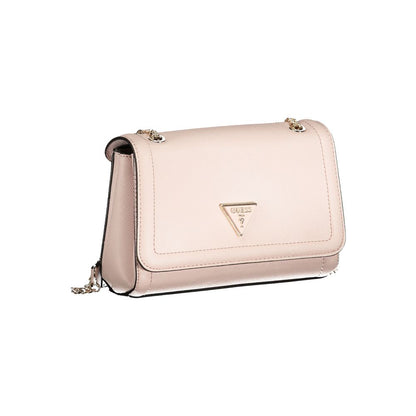 Guess Jeans Pink Polyethylene Handbag with chain shoulder handles, external pocket, and contrast details