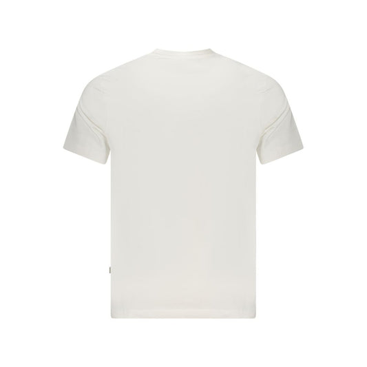 Back view of Guess Jeans White Cotton T-Shirt, slim fit, short sleeve, crew neck, featuring logo print in organic cotton.