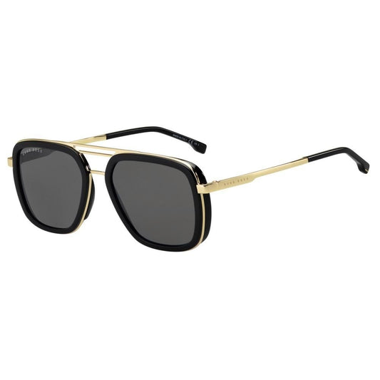 HUGO BOSS MOD. BOSS 1235_S metal sunglasses for gents with black frames and gold accents.