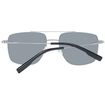 Hackett Gray Metal Sunglasses with polarized trapezium lenses, full-rim grey metal frame, UVA & UVB protection, includes branded case.