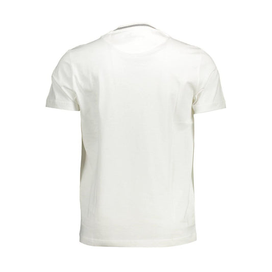 Harmont & Blaine White Cotton Men T-Shirt with crew neck and short sleeves, back view showing classic design.