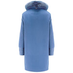 Herno Blue Cashmere Women Coat with fox fur collar and removable nylon vest, rear view