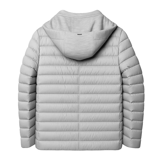 Herno Gray Polyamide Men Jacket with detachable hood and quilted pattern, back view highlighting design and functionality.
