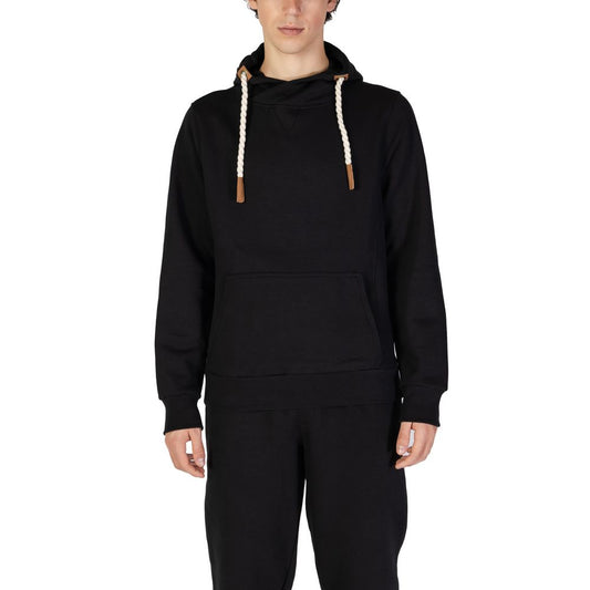 Hydra Clothing Black Cotton Hoody for men, fall/winter collection with 60% cotton and 40% polyester blend, featuring drawstring details.