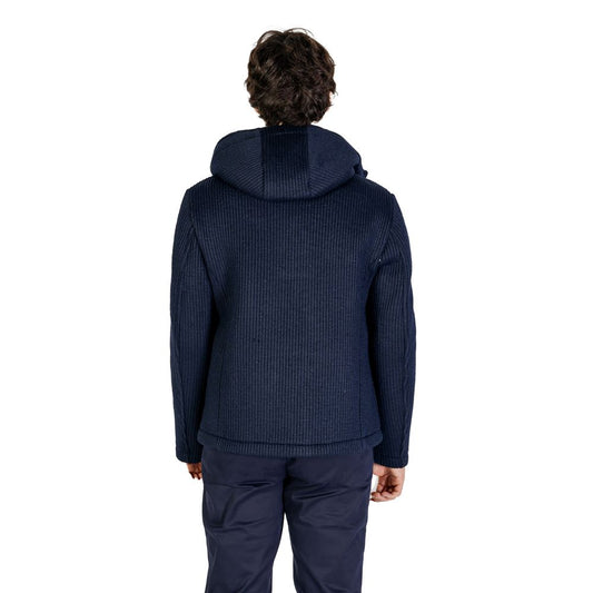 Rear view of a man wearing Hydra Clothing Blue Polyester Jackets & Coat from fall/winter collection.
