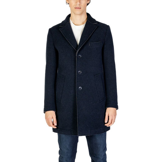 Hydra Clothing Blue Wool Coat for men, fall/winter collection, made from 50% wool, stylish and warm jacket perfect for cold weather.