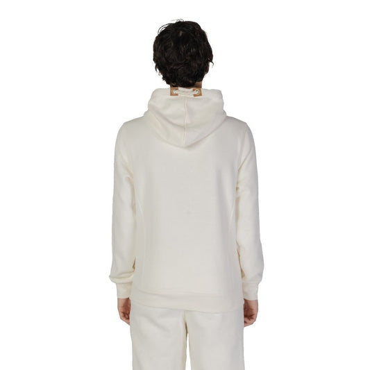Rear view of a Hydra Clothing Cream Cotton Hoody from the men's fall/winter collection, made from 60% cotton and 40% polyester.